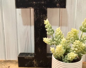 Letter I in Soft Black ~ Twelve Inches Tall Free Standing Paper Mache ~ Distressed    with Black Accents