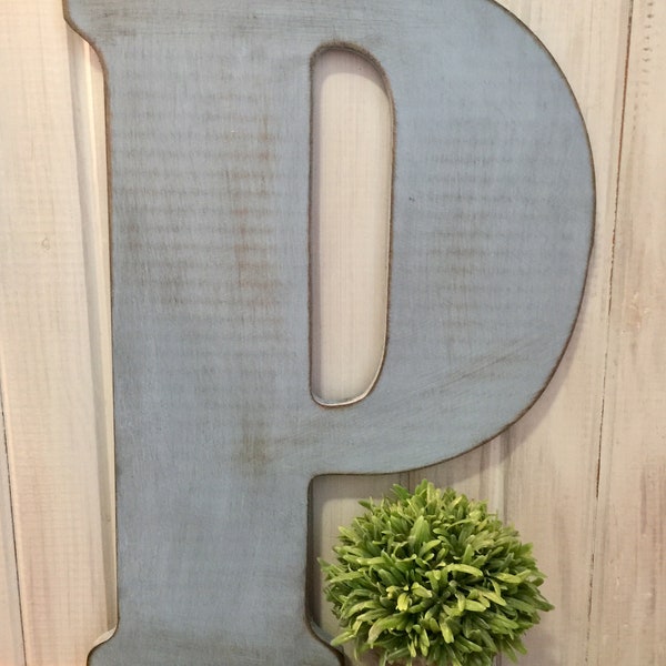 Wooden Letter P in Soft Blue ~ 18 Inch Wooden letter ~ Wall Mount Letter P ~ Soft Blue ~ Distressed Letter P ~ Cottage Decor ~ Door Decor