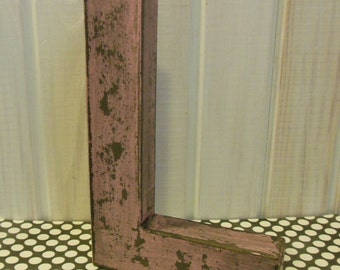 8 Inch Paper Mache Letter L in Baby Pink ~ Distressed ~ Cottage with Black Accents ~ Free Standing Letter ~ Wooden Letter ~ Numbers