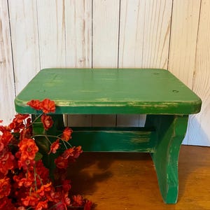 Distressed Wooden Stool in Real Green ~ Choose Your Color ~ Cottage ...
