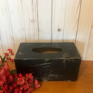 Tissue Box in Soft Black ~ Rectangular Tissue Box Holder ~ Paper Mache ~ Distressed ~ Large Box ~ bedroom dorm room bathroom
