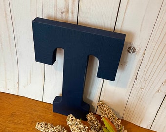 Wooden Letter T in Navy Blue ~ Eight Inch Tall Letter T in Navy Blue ~ Wall Mount Letter ~ Free Standing Letter ~ Choose your letter