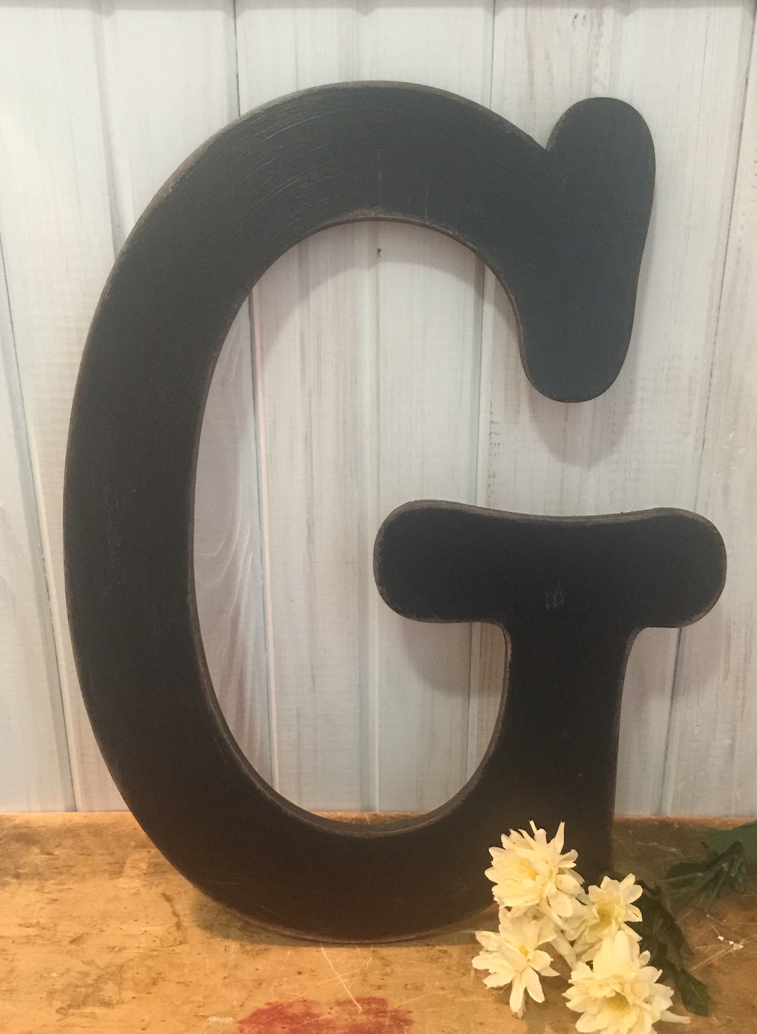 Letter G in Soft Black ~~ 18 Inch Letter ~~ Cottage Chic and Distressed ...
