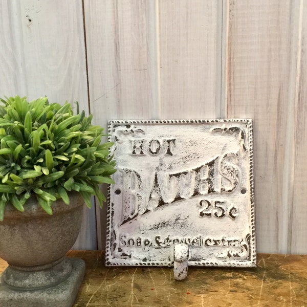 Vintage Inspired Metal Bathroom Towel Hook ~ Old Fashioned Towel Hook ~ Towel Holder ~ Metal Towel Hook in Soft White ~ Hot Bath ~ Soap ~