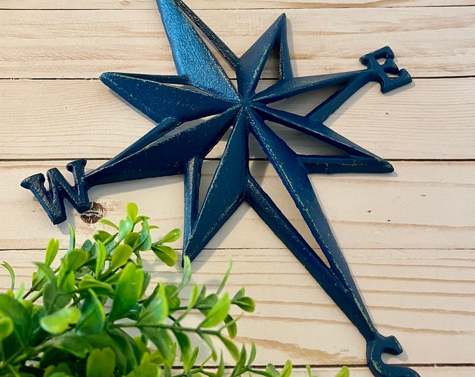 Vintage Inspired Nautical Compass ~ Navy Blue ~ Distressed Wall Art ~ Nautical Decor ~ Nautical Wall Art ~ Metal Wall Art~ Choose your color