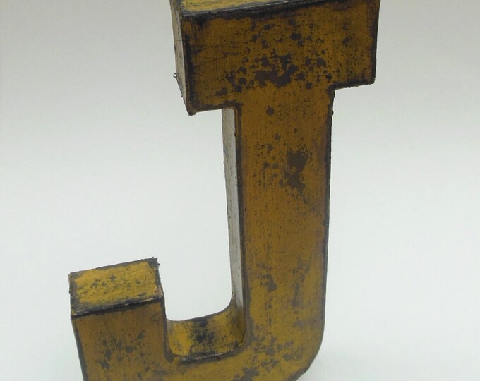 Paper Mache Letter J Distressed Mustard Yellow With Black Accents Etsy