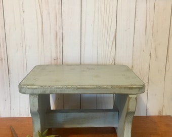 Distressed Wooden Stool in Soft Grey ~ Choose your Color ~ Cottage Step Stool ~ Vintage Inspired Wooden Stool ~ Shabby Plant Stand