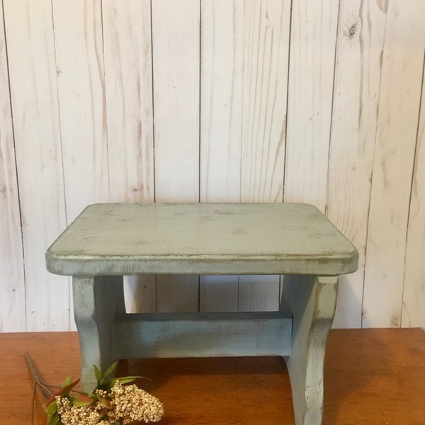 Distressed Wooden Stool in Soft Grey ~ Choose your Color ~ Cottage Step Stool ~ Vintage Inspired Wooden Stool ~ Shabby Plant Stand