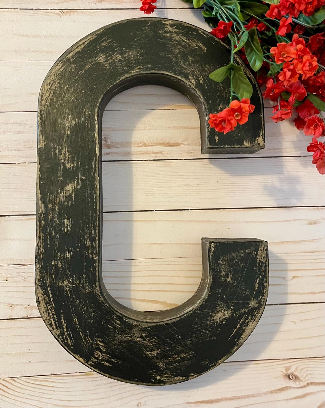 16 Inch Letter C in Soft Black ~ Distressed Letter C ~ Large Letter C ...