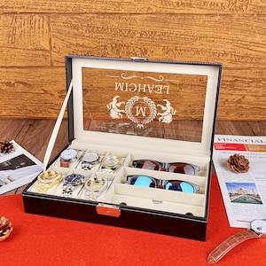 Personalized 6/12 Slots Watch Box, Sunglasses&Watch Storage Case, Custom Watch Case for Men, Gift for Dad Husband Boyfriend