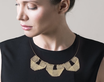 Geometric statement necklace.Gold bib necklace
