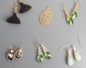 SAMPLE SALE - Earrings samples clearance - Unique wire crochet jewelry - Gift for Her - GREEN - one of each !