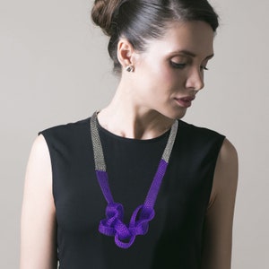 Purple Statement Necklace.Wire Knit necklace.Big Knot necklace.Bib necklace.Purple Accessory.Big Chunky Necklace.Nautical Necklace