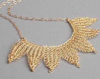 Large gold geometric statement SUN necklace for women, unique Bib necklace