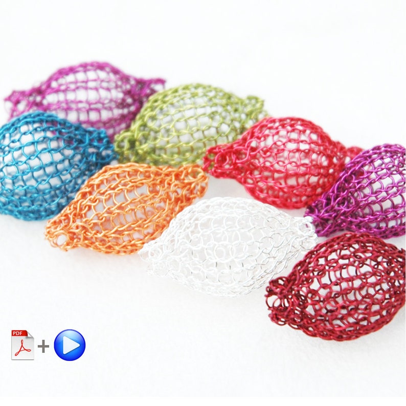 How to crochet wire beads, DIY mesh beads tutorial, PDF pattern with video lesson image 6