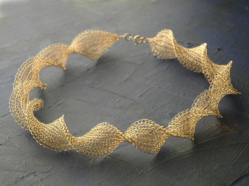 Statement necklace Bib necklace Gold necklace Wire crochet necklace image 3