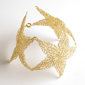 Star Bracelet for woman, Star statement cuff, Gold cuff Bracelet, Wire crochet Bracelet image 2