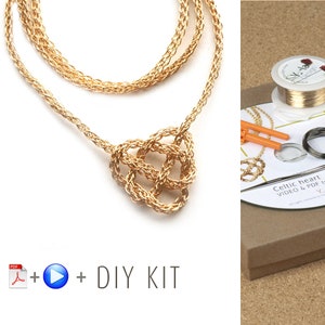 Knot Necklace - Celtic Knot Necklace  - Love knot necklace - DIY Kit - Wire crochet pattern - Jewelry Making Kit - Crochet jewelry Kit