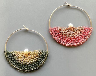 Lace Hoop Earrings, Wire Crochet Lace earrings Earrings, Gold Hoops 14K GF, Thin Hoop Earrings, Gold Filled Earrings, Large Hoop Earrings