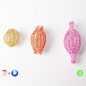 How to crochet wire beads, DIY mesh beads tutorial, PDF pattern with video lesson