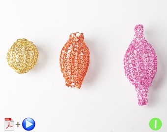 How to crochet wire beads, DIY mesh beads tutorial, PDF pattern with video lesson