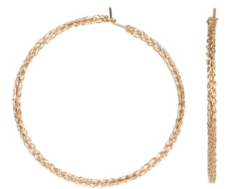 Wire Crocheted Thin 14k Gold Filled Hoop Earrings Lightweight Dainty Textured Hoops Minimalist Handmade Everyday Jewelry Gift for Her