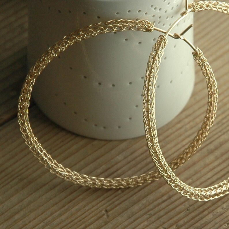 Gold Hoop earrings Wire crochet Earrings Extra large Gold image 3