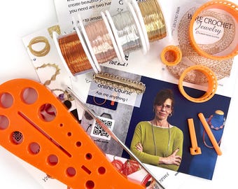KIT DE BRICOLAJE: Kit de joyería DIY - Kit de ganchillo con alambre para principiantes - 4 patrones de ganchillo - Joyería de ganchillo