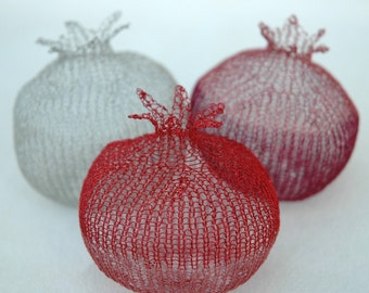 Unique Handcrafted Metal Wire Crocheted Pomegranate Sculpture - Perfect Housewarming Gift