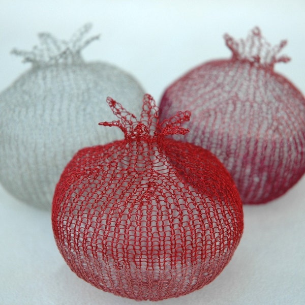 Unique Handcrafted Metal Wire Crocheted Pomegranate Sculpture - Perfect Housewarming Gift