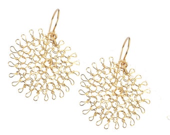 Flower earrings, Gold crochet earrings, Gift for girlfriend