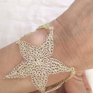 Star Bracelet for woman, Star statement cuff, Gold cuff Bracelet, Wire crochet Bracelet image 3