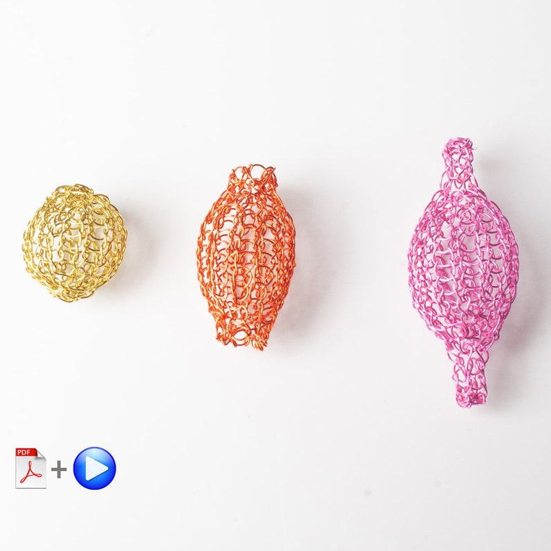 How to crochet wire beads, DIY mesh beads tutorial, PDF pattern with video lesson image 8