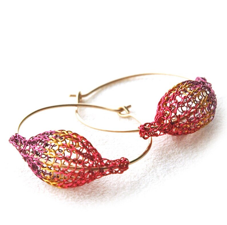 Multicolor hoop earrings, Wire crochet jewelry image 2