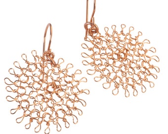 Flower earrings, Rose Gold earrings, Small dangle earrings, Wire crochet earrings, gift for her