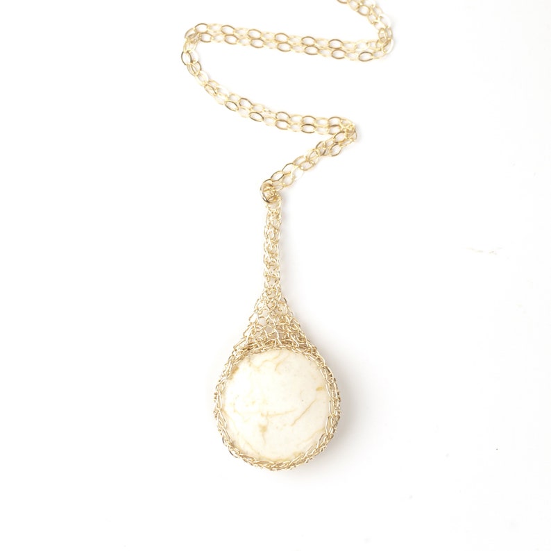 Ivory Howlite Pendant Necklace Ivory Stone Necklace Etsy