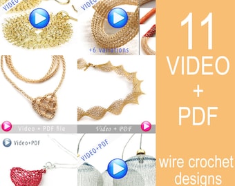 Unique Jewelry Crochet Pattern Combo Video tutorial PDF step by step instructions. 11 Amazing Jewelry designs