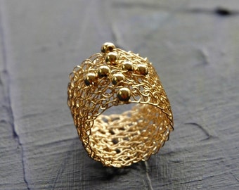 CROSS ring - Cross Jewelry for her - Wire crochet ring - Beaded gold Ring