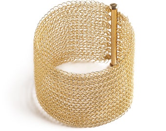 Pulsera de puño ancho mujeres, pulsera de malla de oro, pulsera minimalista, envío GRATIS