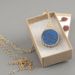 Lapis lazuli pendant necklace,Blue pendant,Round stone pendant,Gold pendant necklace,Lapis lasuli necklace,Blue and gold,Gemstone necklace