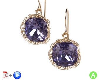 Earrings tutorial, Wire Crochet crystal earrings pattern
