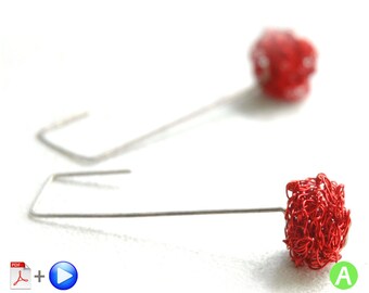 Wire crochet cube earrings pattern - ONLINE  VIDEO plus PDF pattern