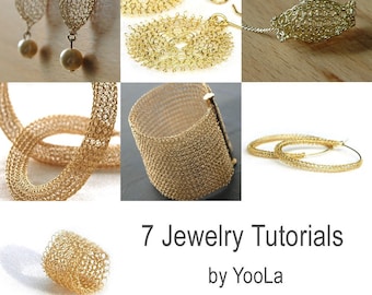 7 pdf JEWELRY wire tutorials lace ring, sunflowers, hoops, necklace,  beads, cuff and drop earrings , Instant digital download