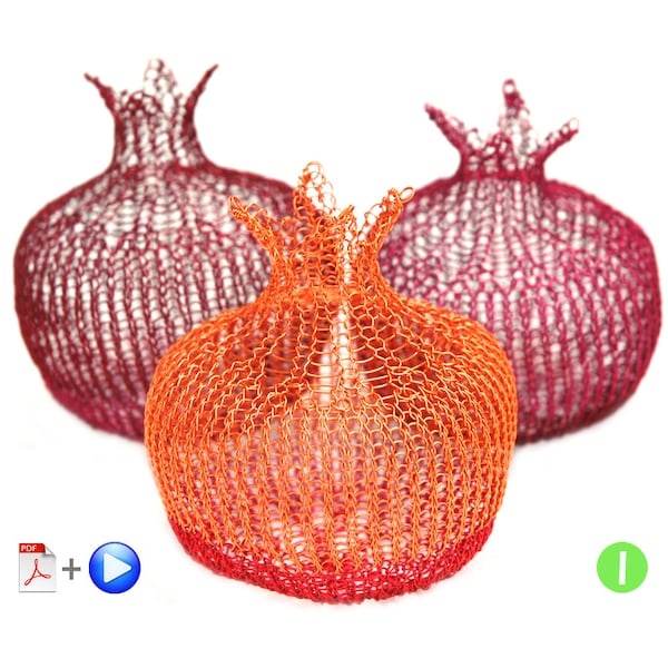 Deutsch, Wire Sculpture tutorial, Wire Pomegranate pattern, Wire work instructions, DIY decorative, House warming gift, Crochet Pomegranate