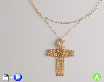 Wire Crochet Cross Pendant Pattern  – Statement Jewelry Tutorial PDF – DIY Wire Cross Necklace Pattern – Religious Gift Idea
