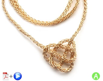Jewelry Crochet Pattern, Celtic Heart Knot,ONLINE VIDEO pattern PDF jewelry instructions crocheted necklace tutorial