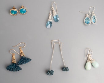 SAMPLE SALE - Earrings samples clearance - Unique wire crochet jewelry - Gift for Her - BLUE - one of each !