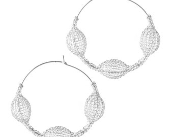 Large Silver hoop earrings - Organic earrings