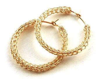 Wire crochet Earrings  Gold hoop earring - Small hoop earings  - Medium gold earring - crochet hoop earring - boho earring