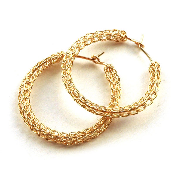 Wire crochet Earrings  Gold hoop earring - Small hoop earings  - Medium gold earring - crochet hoop earring - boho earring